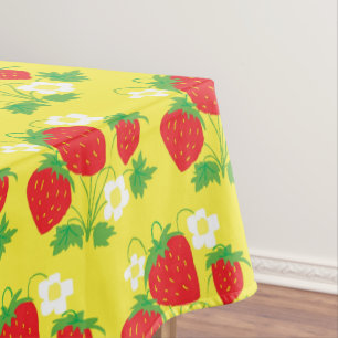 Strawberry and Flower Yellow Pattern Tablecloth