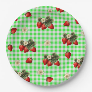 Strawberry and green gingham cute paper plates