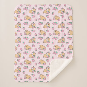 Strawberry and Guinea pig in pink Sherpa Blanket