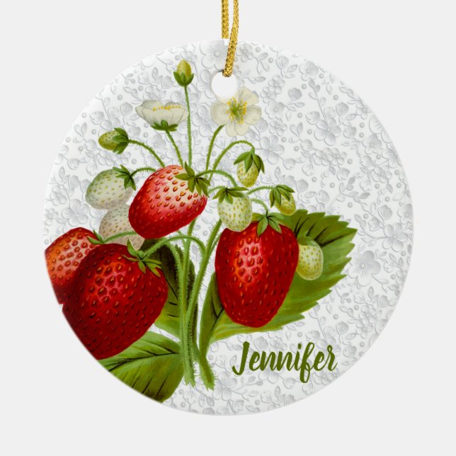 Strawberry and Lace Ceramic Tree Decoration (Front)