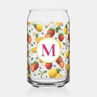 Strawberry and Lemon Fresh Fruit Pattern Can Glass