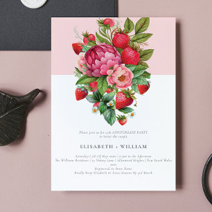 Strawberry and Peonies Summer Any Year Anniversary Invitation