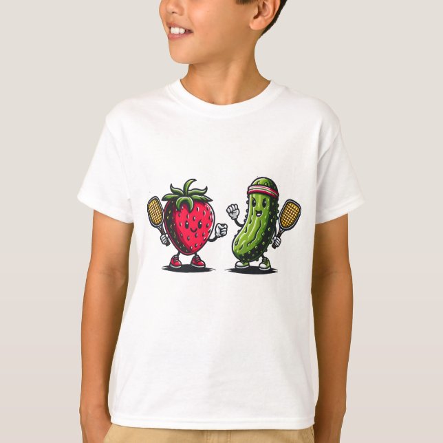 Strawberry and Pickle Pickleball Duel T-Shirt (Front)