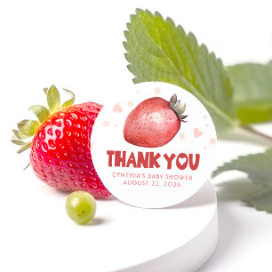 Strawberry and Pink Hearts Thank You Classic Round Sticker