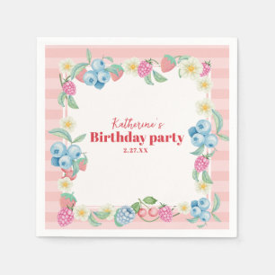 Strawberry and raspberries Birthday Blush Pink Napkin