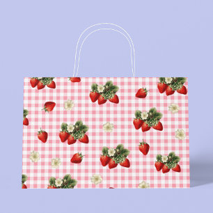 Strawberry and red gingham cute large gift bag