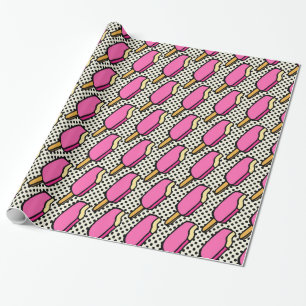 Strawberry and Vanilla Icecream Popsicle Polka Dot Wrapping Paper
