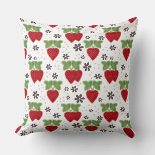 Strawberry applique on a white background retro cushion