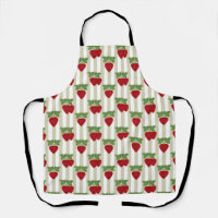Strawberry applique on striped background retro