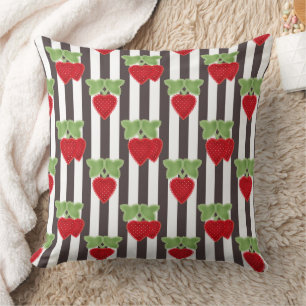 Strawberry applique on striped background retro  cushion