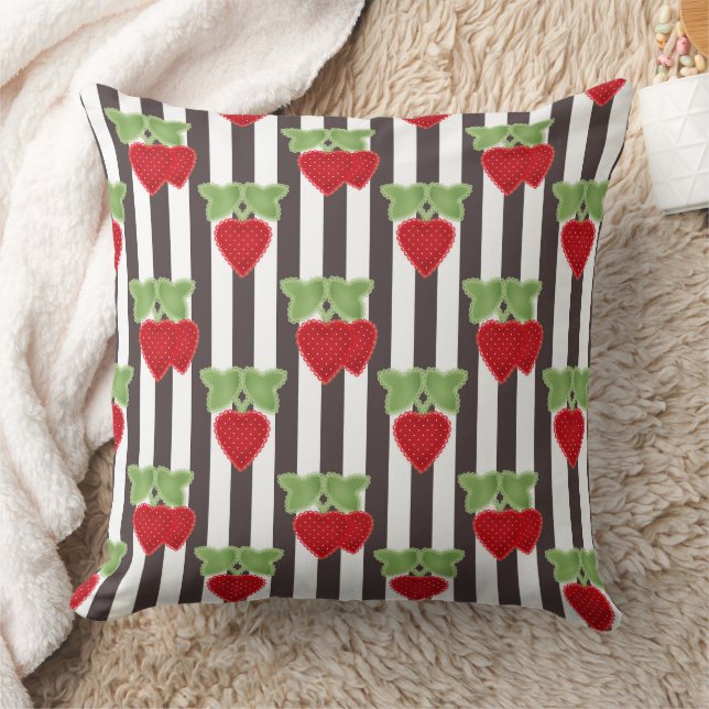 Strawberry applique on striped background retro  cushion (Blanket)