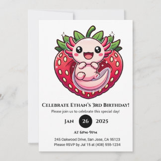 Strawberry Axolotl Joy Birthday Invitation