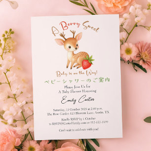 Strawberry Baby Girl Shower Berry Sweet Pink Deer Invitation