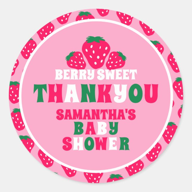 Strawberry Baby Girl Shower Berry Sweet Thank You Classic Round Sticker (Front)