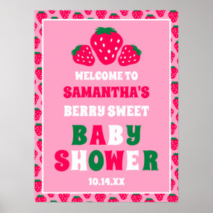 Strawberry Baby Girl Shower Berry Sweet Welcome Poster