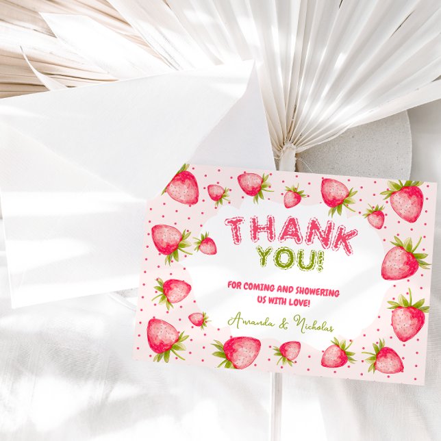 Strawberry Baby Girl Shower Summer Pink Thank You Card (Creator Uploaded)