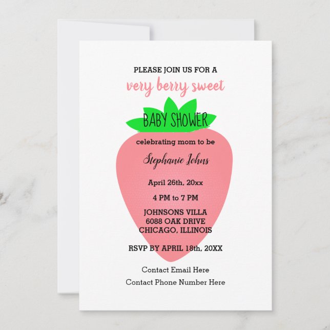 Strawberry Baby Girl Very Berry Sweet Baby Shower Invitation (Front)