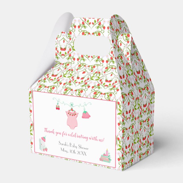 Strawberry Baby Outfit With Pattern Baby Shower Favour Box (Front Side)