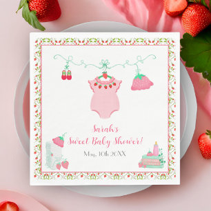 Strawberry Baby Outfit With Pattern Baby Shower Napkin