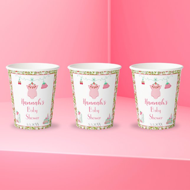 Strawberry Baby Outfit With Pattern Baby Shower Paper Cups (Add these adorable cups to your party!)
