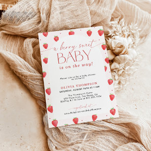 Strawberry Baby Shower   Berry Sweet Baby Girl   Invitation