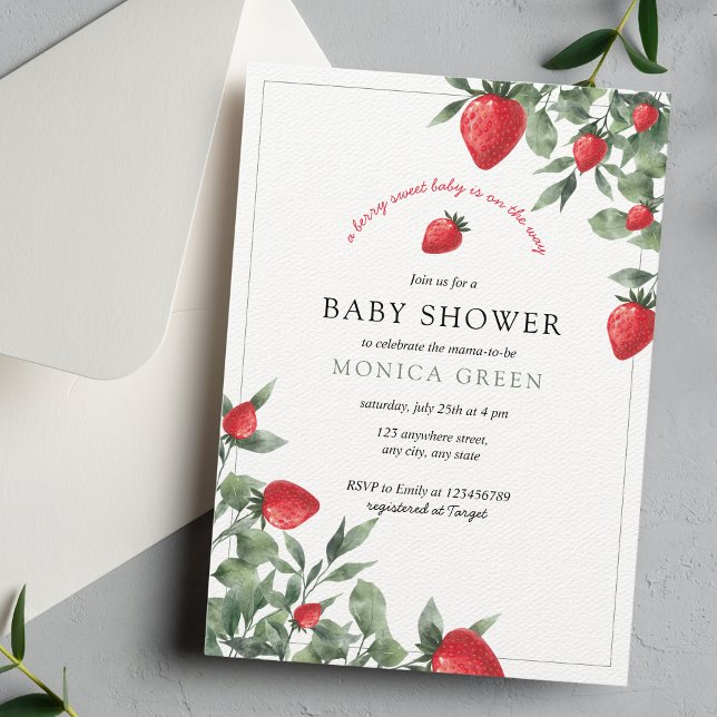 Strawberry Baby Shower | Berry Sweet Baby Greenery Invitation (Creator Uploaded)