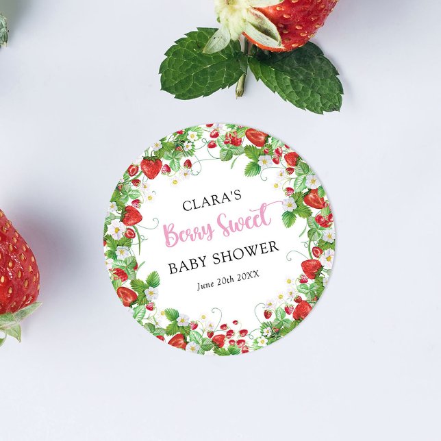 Strawberry Baby Shower Berry Sweet Classic Round Sticker (Creator Uploaded)