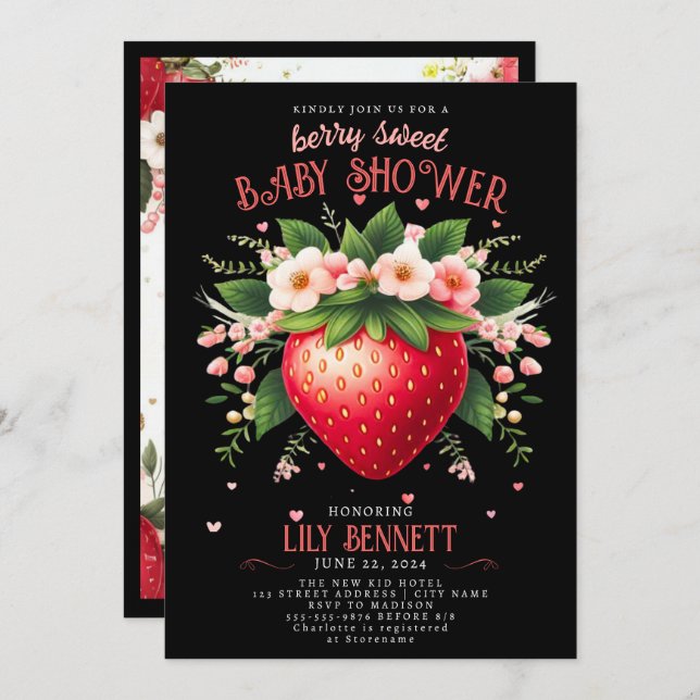 Strawberry Baby Shower | Berry Sweet Invitation (Front/Back)