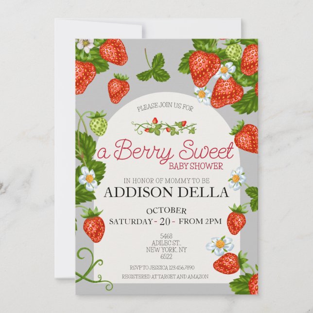 Strawberry Baby Shower | Berry Sweet Invitation (Front)