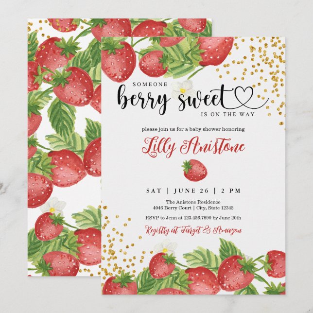 Strawberry Baby Shower Berry Sweet Invitation (Front/Back)