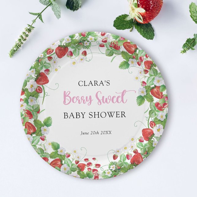 Strawberry Baby Shower Berry Sweet  Paper Plate (Creator Uploaded)