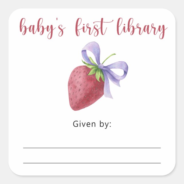 Strawberry Baby Shower bookplate, books for baby Square Sticker (Front)