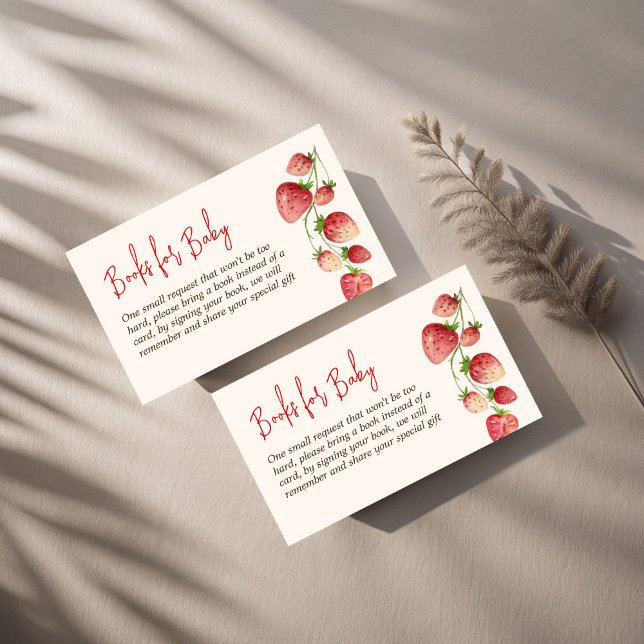 Strawberry baby shower books for baby enclosure card (Strawberry baby shower books for baby enclosure cards book request cards)