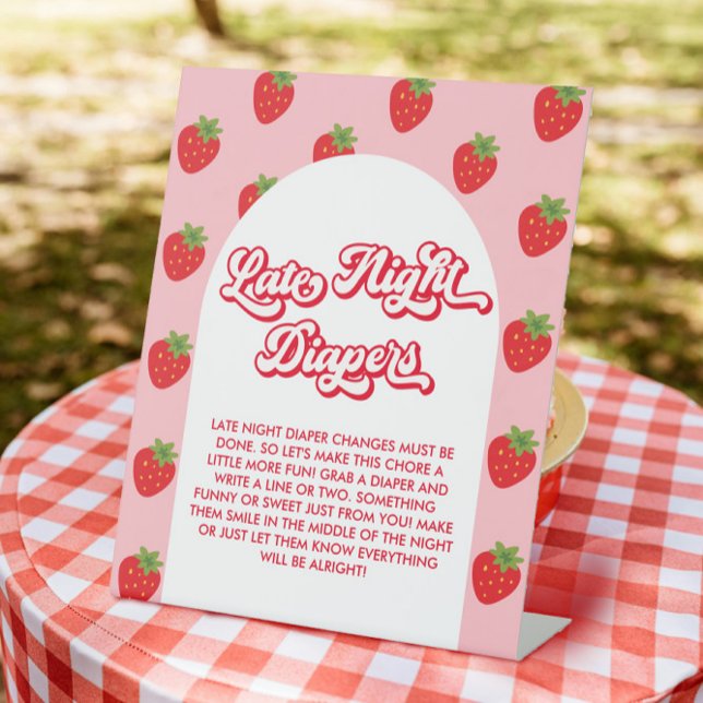 Strawberry Baby Shower Game Late Night Diapers Pedestal Sign (Creator Uploaded)