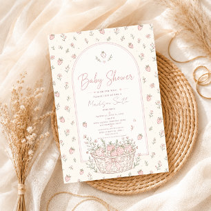 Strawberry Baby Shower Girl Pink Floral Cottagecor Invitation