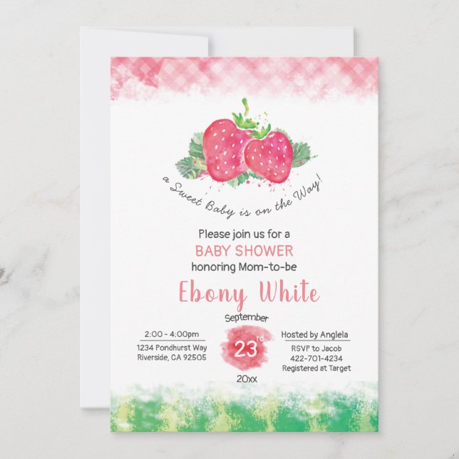 strawberry baby shower invitation (Front)