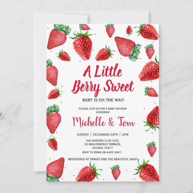 Strawberry Baby Shower invitation | Berry Sweet  (Front)