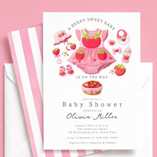 Strawberry Baby Shower Invitation Girl Pink (Creator Uploaded)