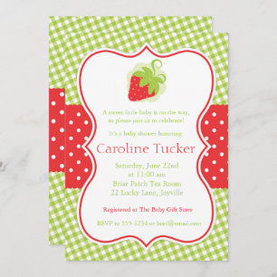 Strawberry Baby Shower Invitation in Red and Green
