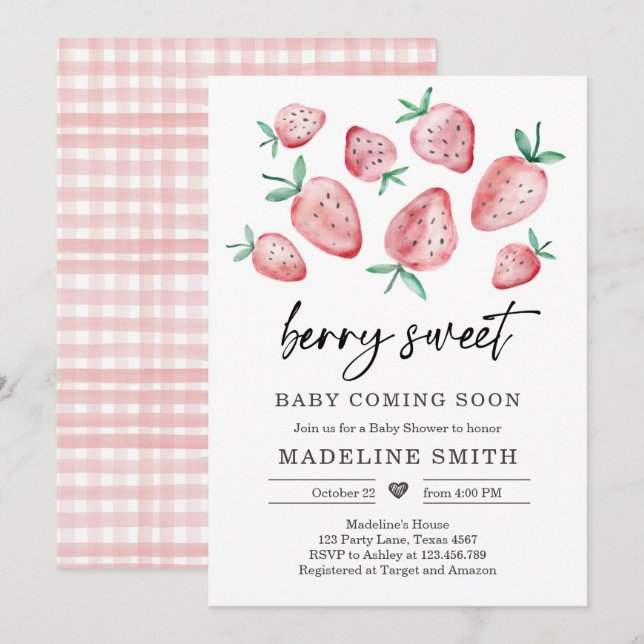 Strawberry Baby Shower Invite Berry Sweet Baby (Front/Back)