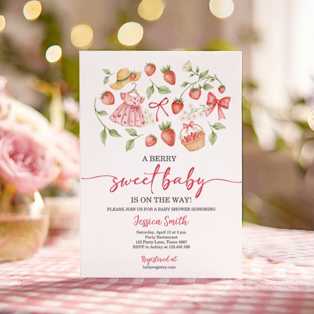 Strawberry Baby Shower Invite Berry Sweet Baby (Creator Uploaded)
