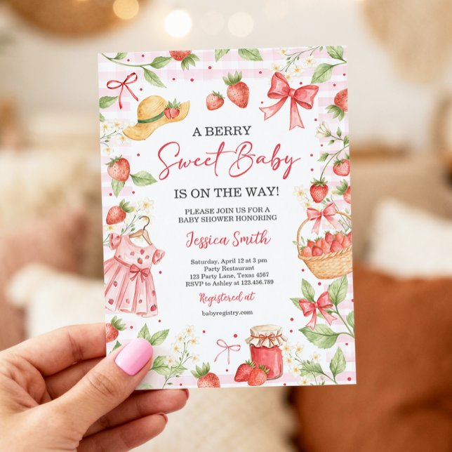 Strawberry Baby Shower Invite Berry Sweet Baby (Creator Uploaded)
