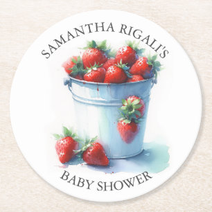 Strawberry Baby Shower Keepsake  Round Paper Coaster