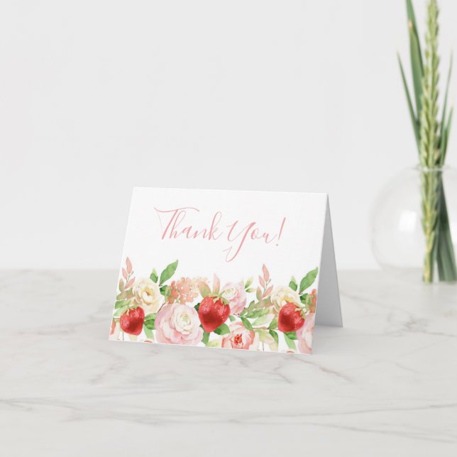 Strawberry Baby Shower or Birthday Thank You Card (Front)