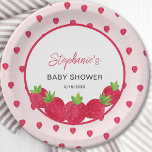 Strawberry Baby Shower Paper Plate<br><div class="desc">This baby shower paper plate is decorated with watercolor strawberries and stylish script typography.
Easily customisable.
Original Watercolor © Michele Davies.</div>