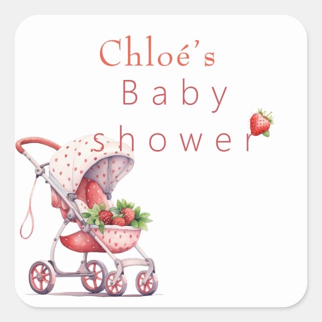 Strawberry baby shower  square sticker (Front)