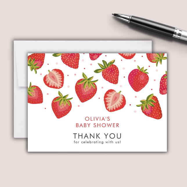 Strawberry Baby Shower Thank You Card (Strawberry Baby Shower thank you notecards)