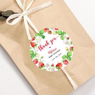 Strawberry Baby Shower Thank You Classic Round Sticker