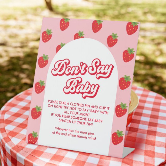 Strawberry Baby Shower theme Don't Say Baby Game Pedestal Sign (Creator Uploaded)