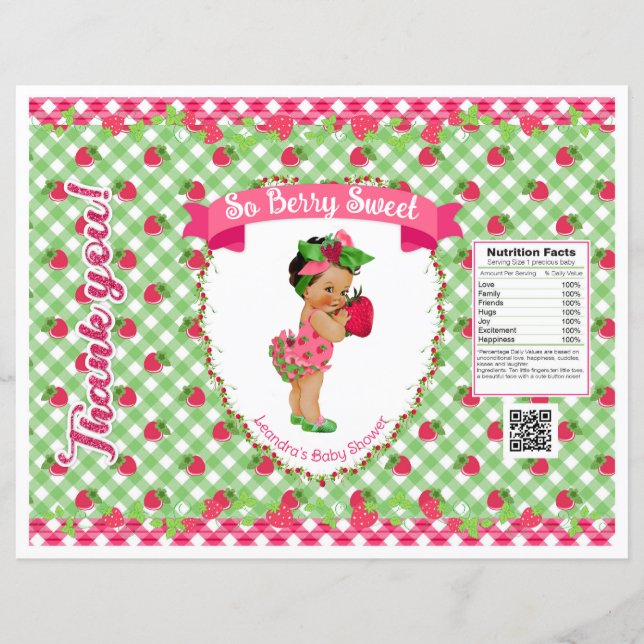 Strawberry Baby Theme Green Pink Gingham Chip Bag (Front)